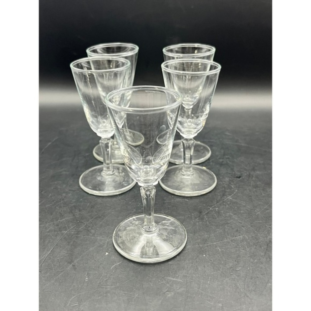Set of 5 Clear Glass Cordial Liquor Sherry Wine Glasses Stemware 4" Tall Vintage
